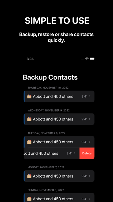 Backup Contact Screenshot