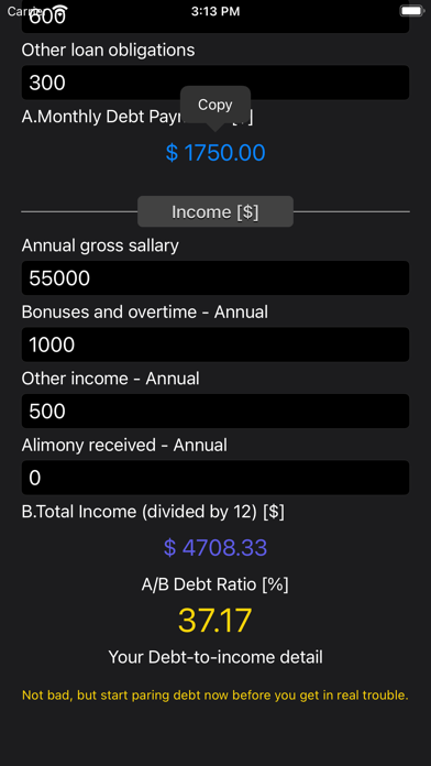 Debt 2 Income Calculator Screenshot