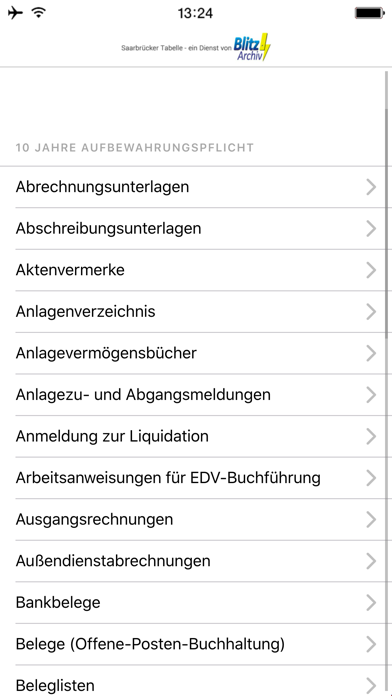 Aufbewahrungsfristen Screenshot