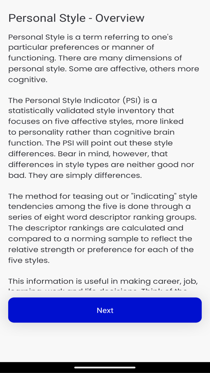 Personal Style Indicator Lite