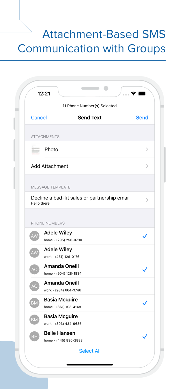 Contacts Groups Pro Mail text
