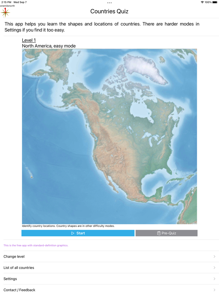 OneMileNorth Countries Quiz