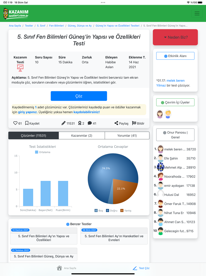 Kazanım Testleri Çöz