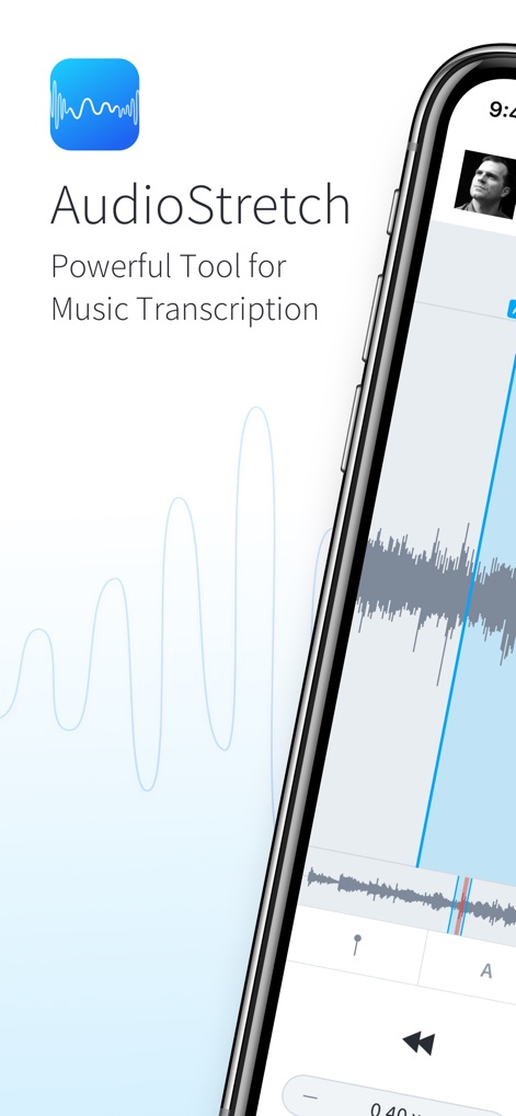 AudioStretch Lite - Experience the app's intuitive interface, immediately presenting its core function with a dynamic waveform visualization and a clean, user-friendly layout.