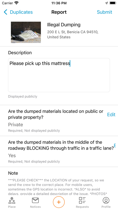 Benicia SeeClickFix Screenshot