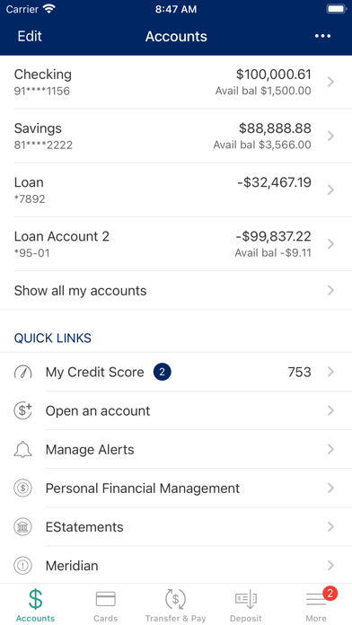 Wayne Bank and Trust E-Banking Screenshot