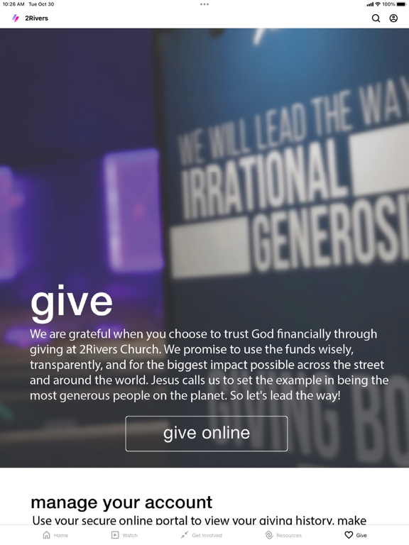 2Rivers Church iPad screenshot 5 - Lifestyle app