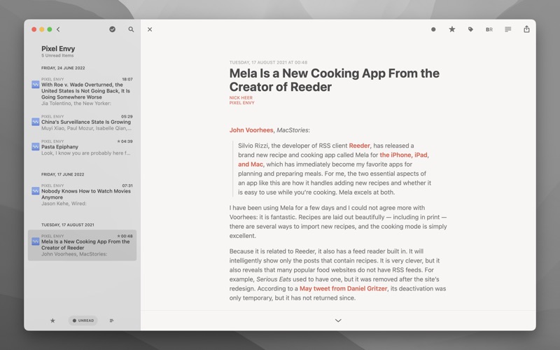 Reeder 5. Screenshot