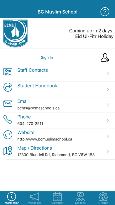 BC Muslim School Screenshot