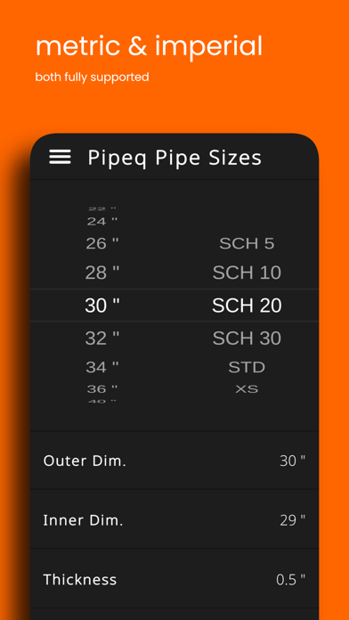 Pipeq Pipe Sizes Screenshot