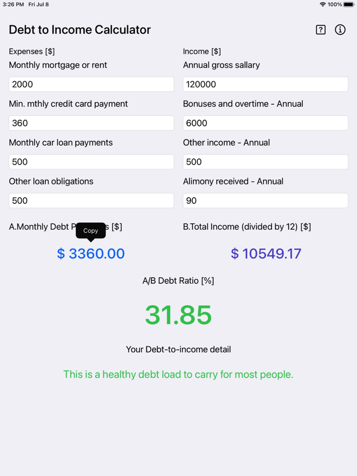Debt 2 Income Calculator
