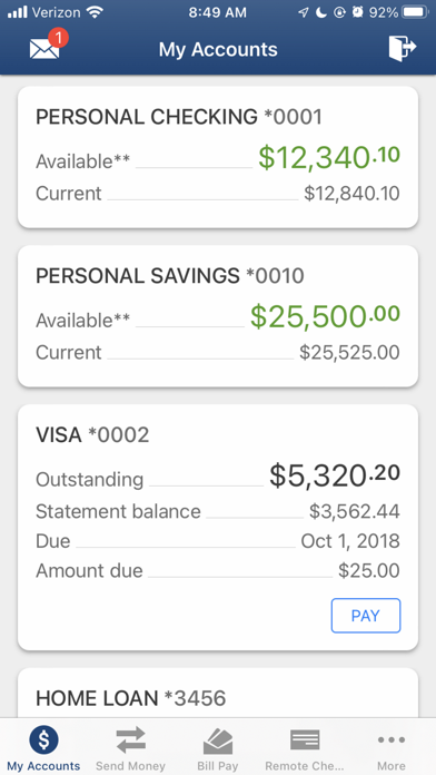 Evansville FCU Mobile Banking Screenshot