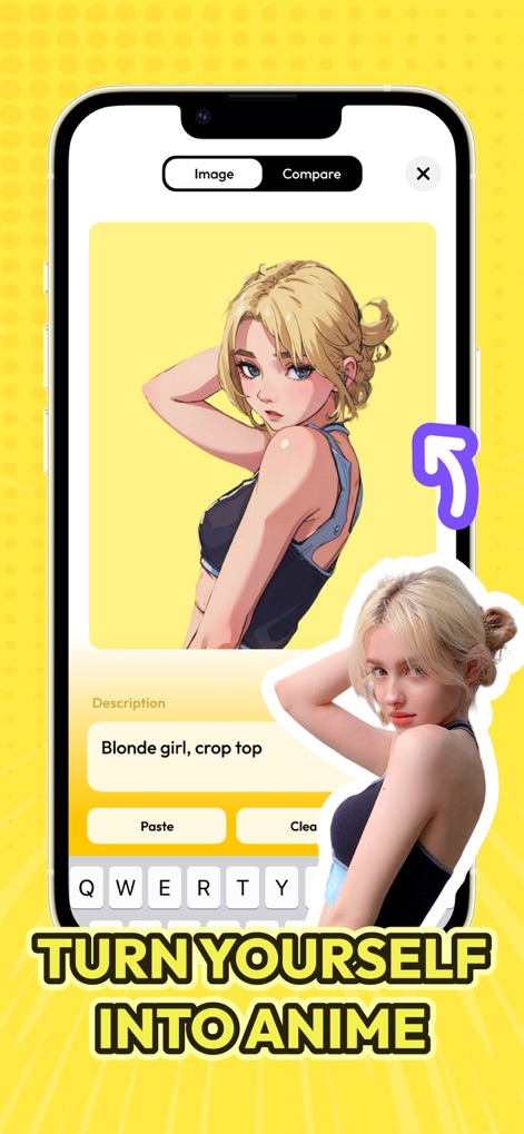 Anime Filter - This tool allows users to describe specific visual details in the description box and instantly view the transformation from their real photo to an anime character.