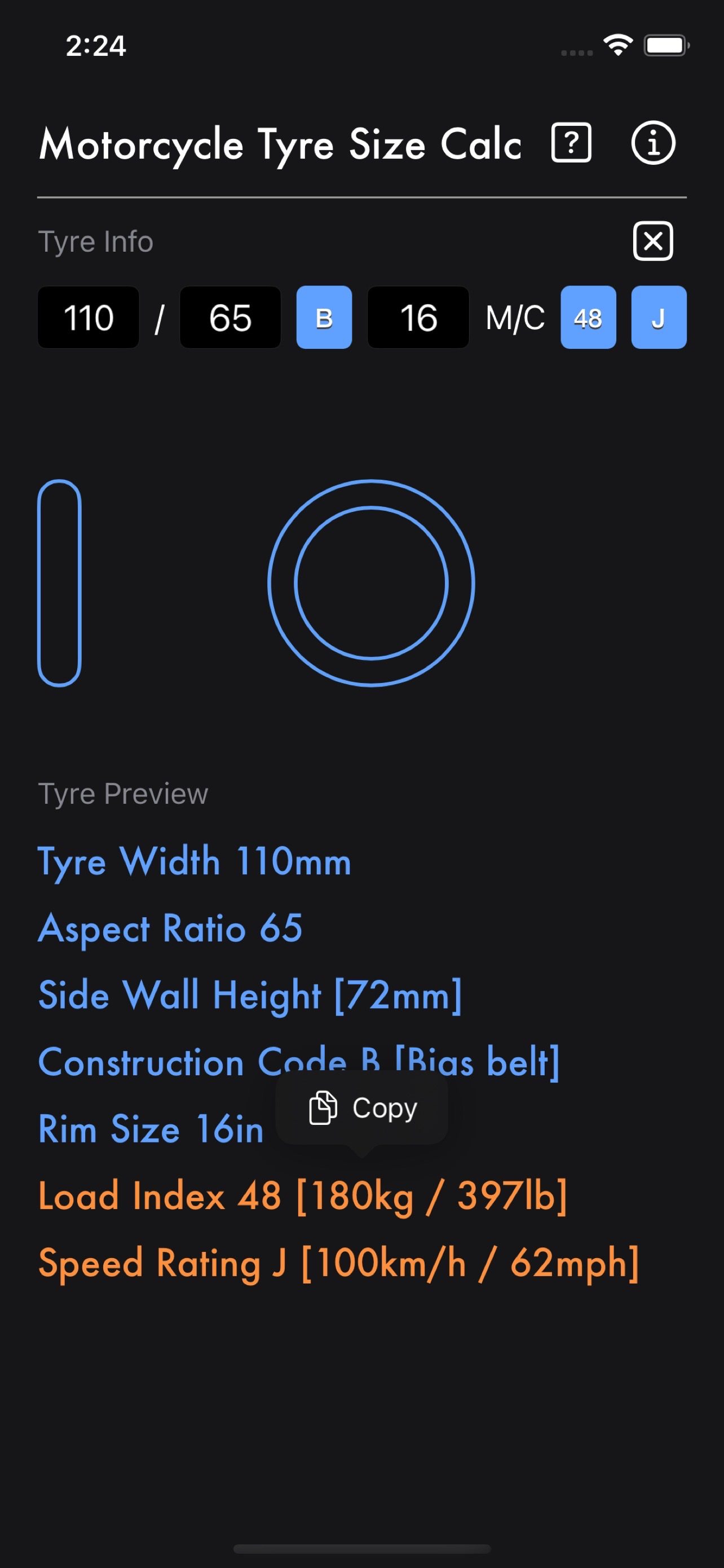 Motorcycle Tyre Size Calc