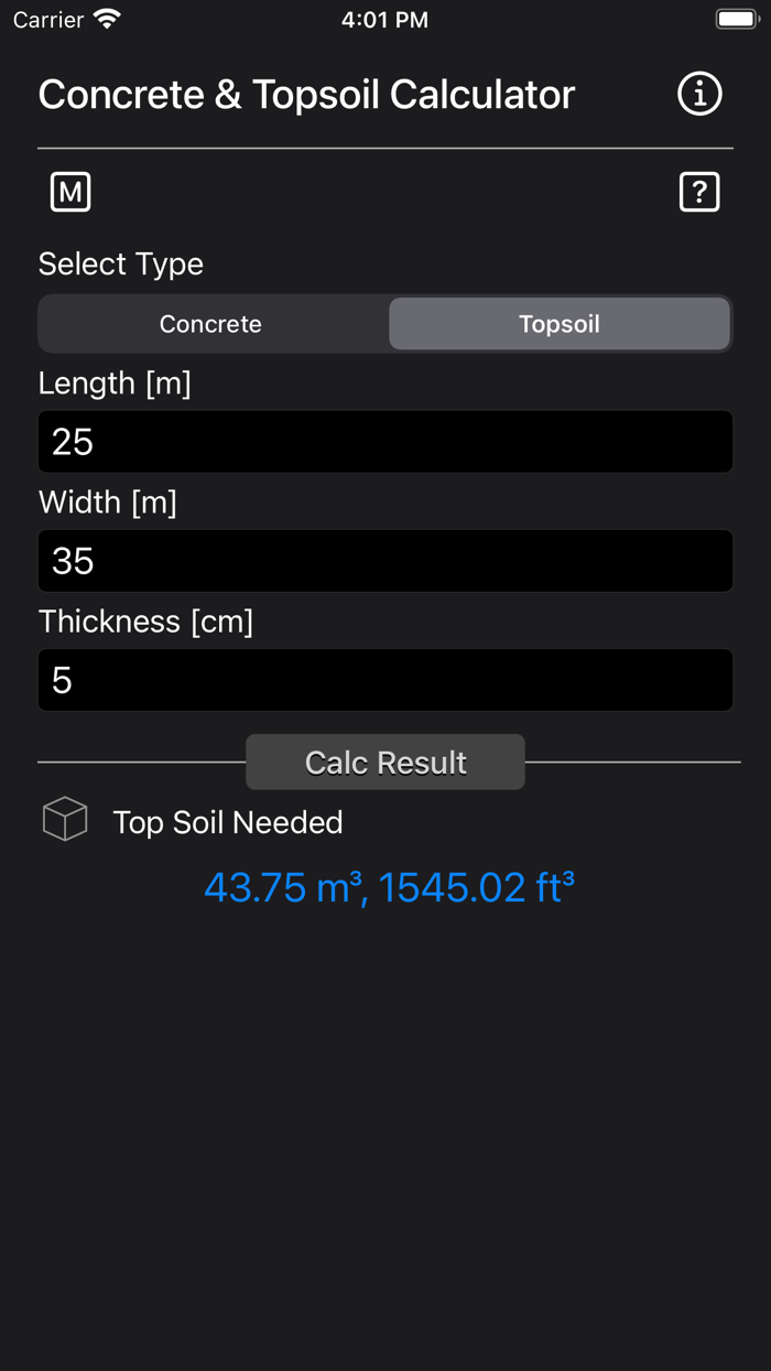 Concrete and Topsoil Calculator