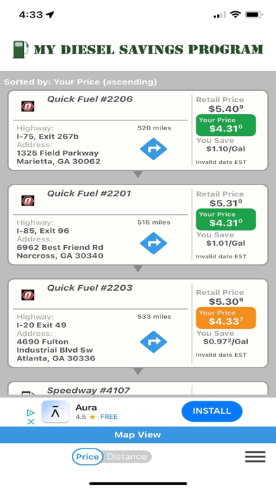 My Diesel Savings Fuel Locator Screenshot