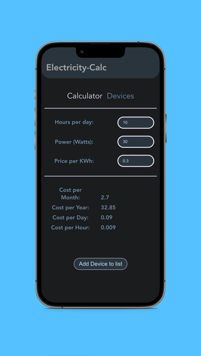Screenshot #1 pour Pro ElectricityCost Calculator