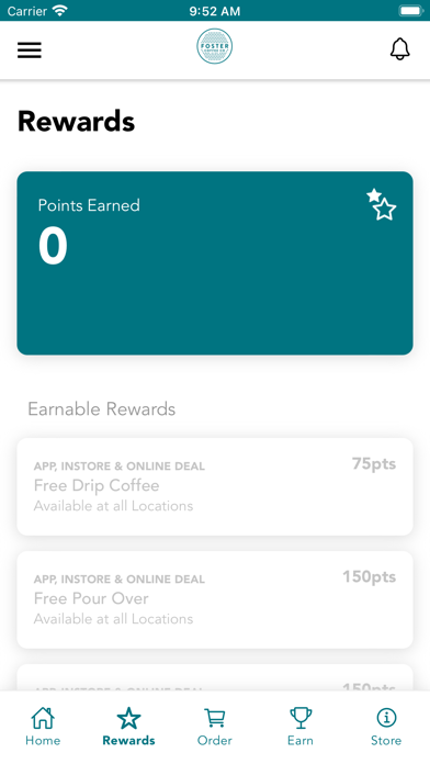 Foster Coffee Co Rewards Screenshot