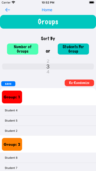 Student Selection Screenshot