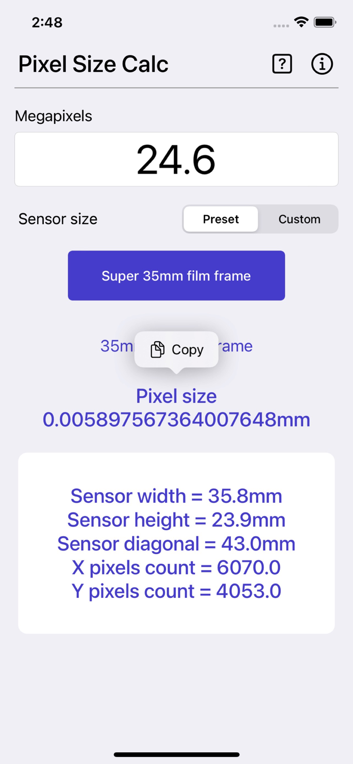 Pixel Size Calculator
