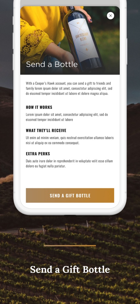 Cooper‘s Hawk - Utilize the exclusive 'Send a Bottle' feature to gift wine, with clear instructions on how it works and what recipients will receive.
