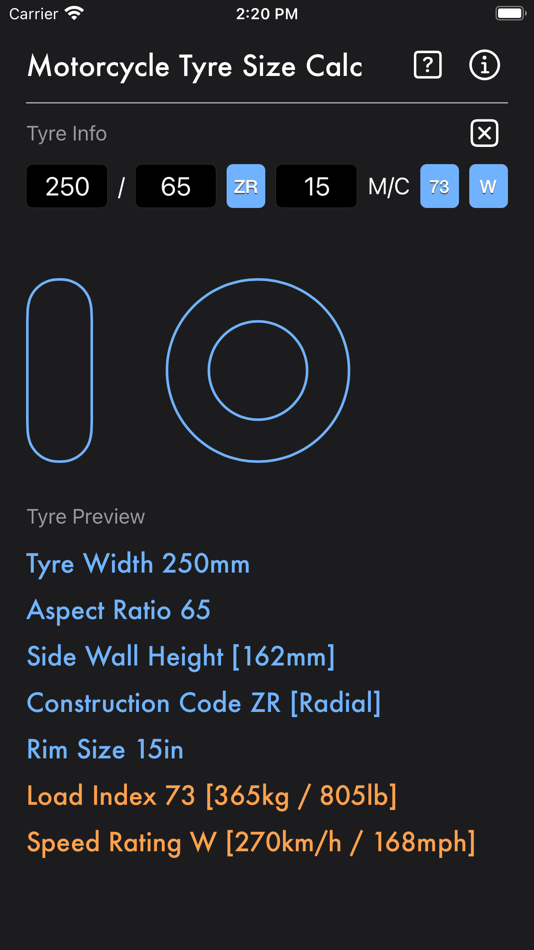 #5. Motorcycle Tyre Size Calc (iOS) 来自: Heng Jia Liang
