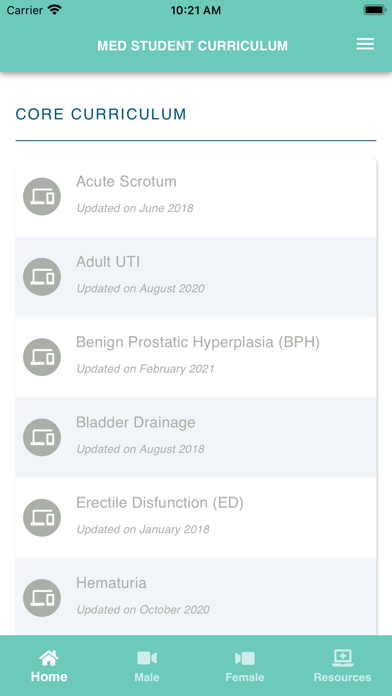 AUA Medical Student Curriculum Screenshot