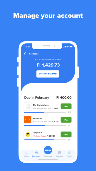 Suave: Buy now, pay later. Screenshot