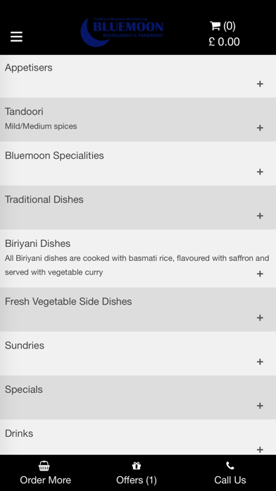 BlueMoon Restaurant & Takeaway app screenshot