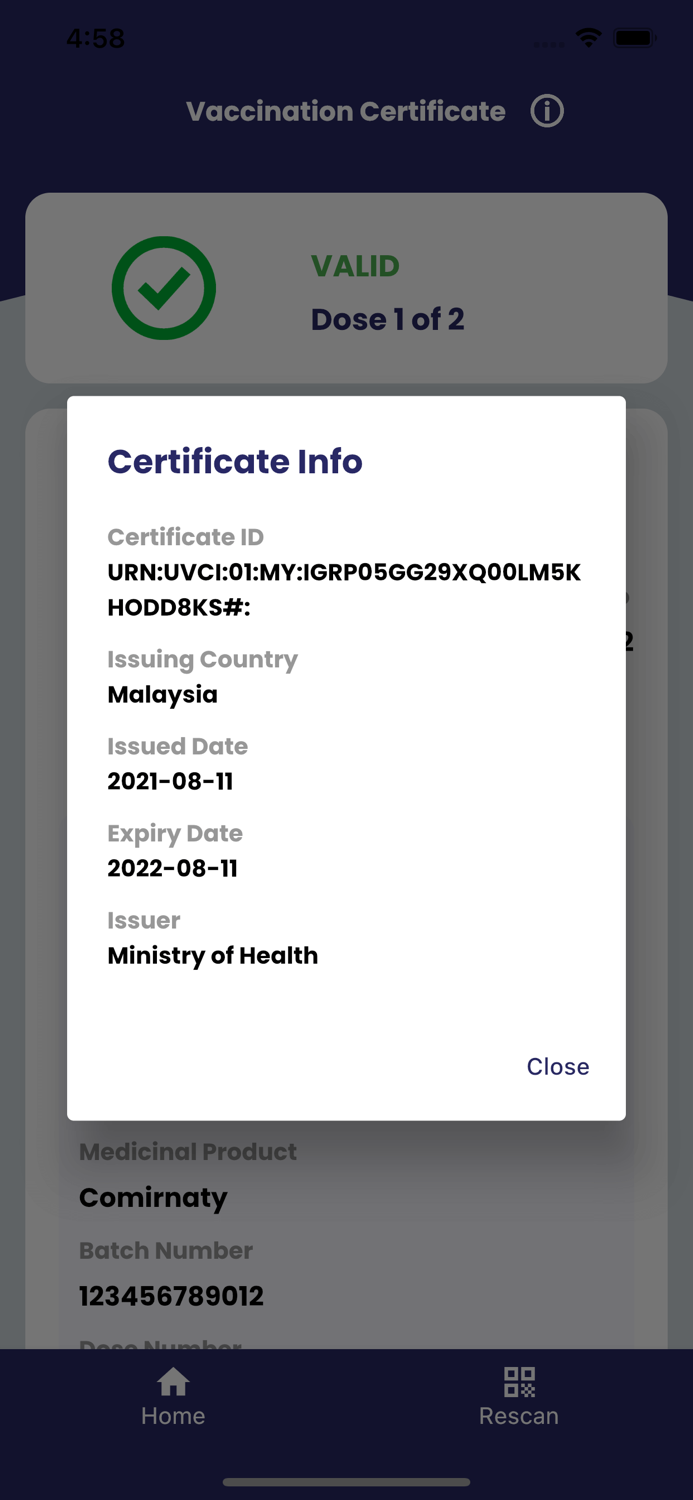 Vaccine Certificate Verifier