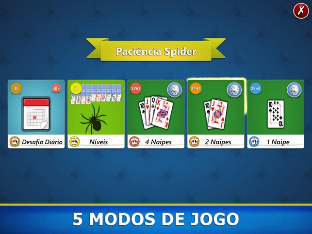 Spider Solitaire (1, 2, e 4 naipes) — Jogue online gratuitamente