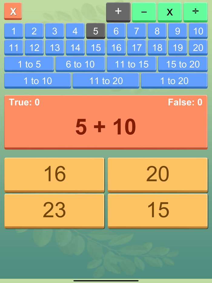 Math Tables with Quiz