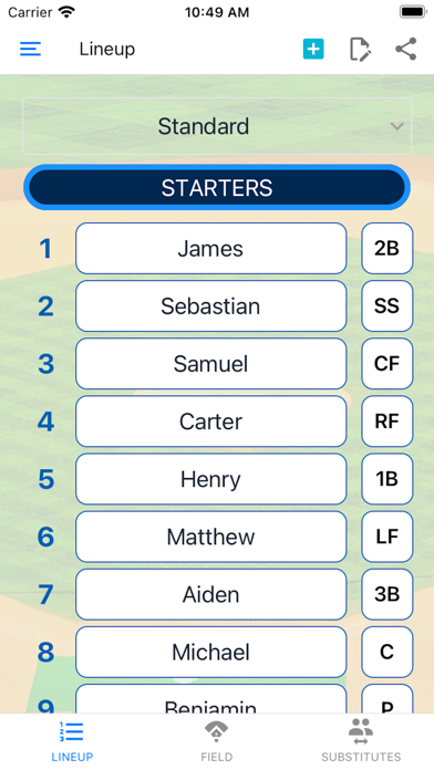 Baseball Lineup Cards Screenshot