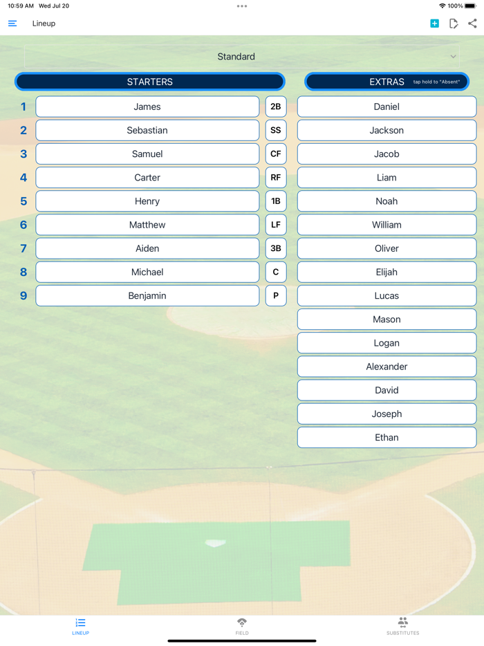 Baseball Lineup Cards