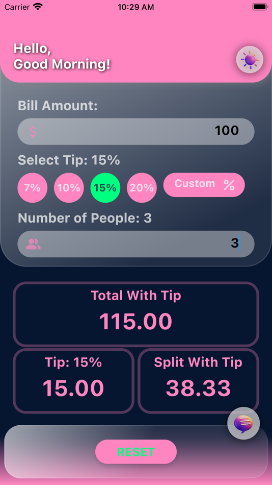 #1. Tip And Split App (iOS) By: Tien Truong