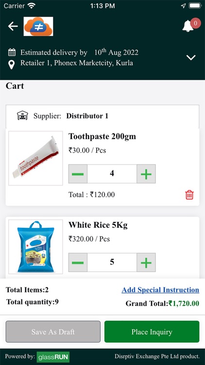 glassRUN Order Management
