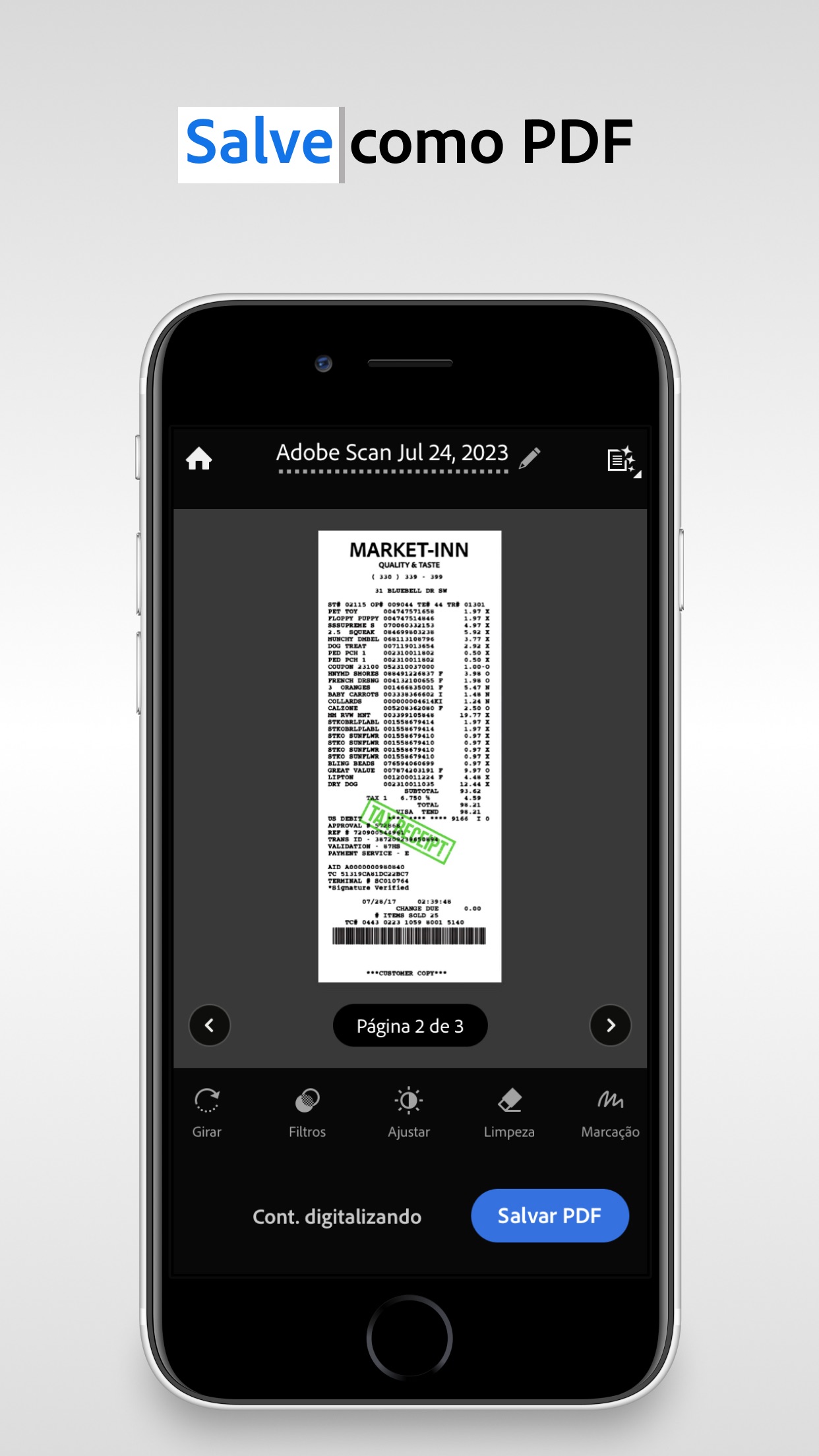 Screenshot do app Adobe Scan: PDF Scanner e OCR