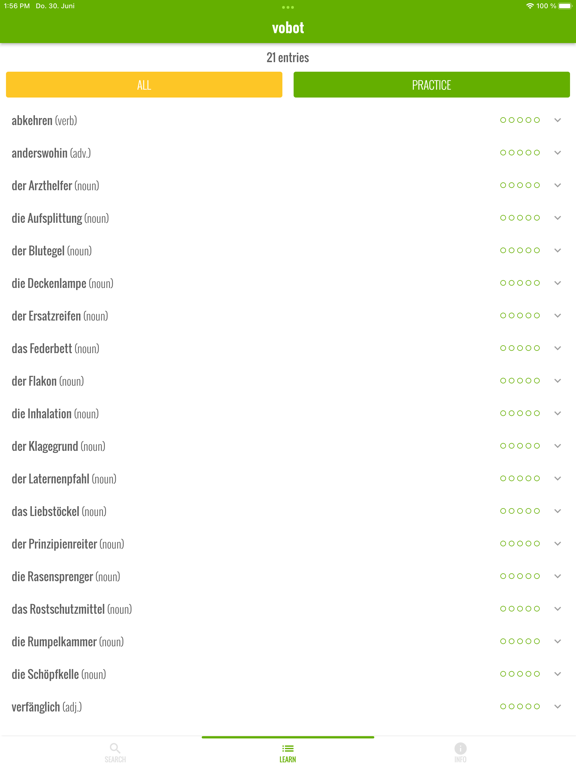 vobot German vocab trainer iPad screenshot 4 - Education app