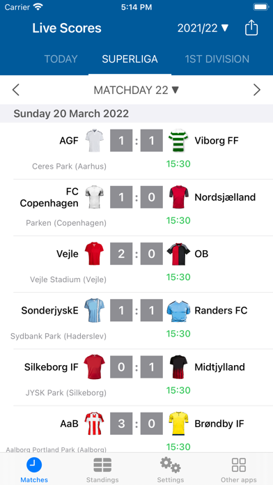 Live Scores Danish Superliga Screenshot