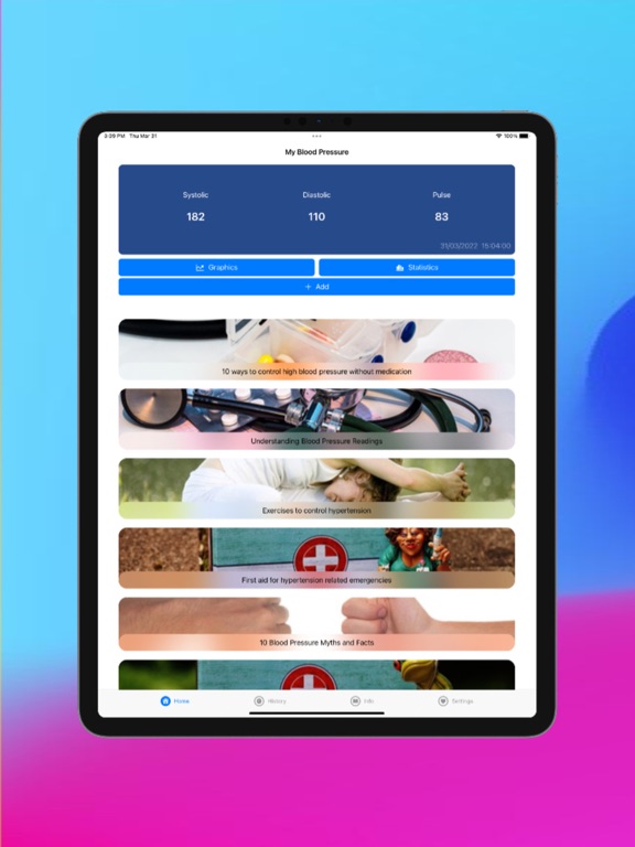My Blood Pressure Tracker iPad screenshot 1 - Medical app