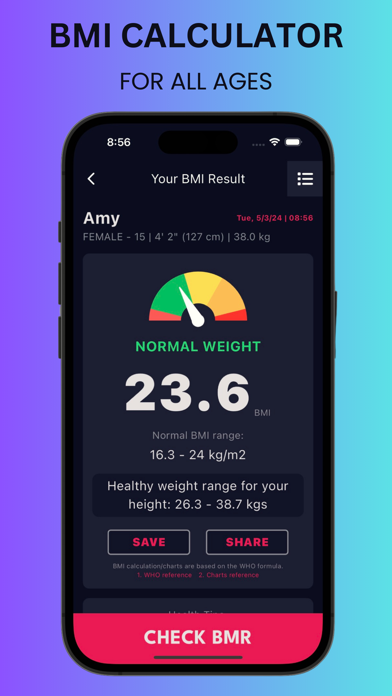 BMI for Kids - WHO Formula Screenshot