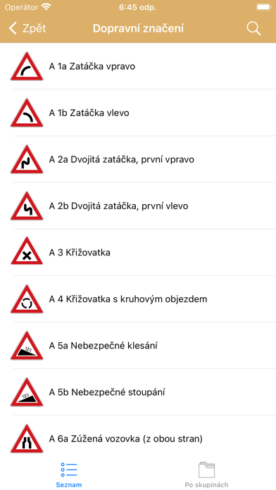 Dopravní značky v ČR: Test Screenshot