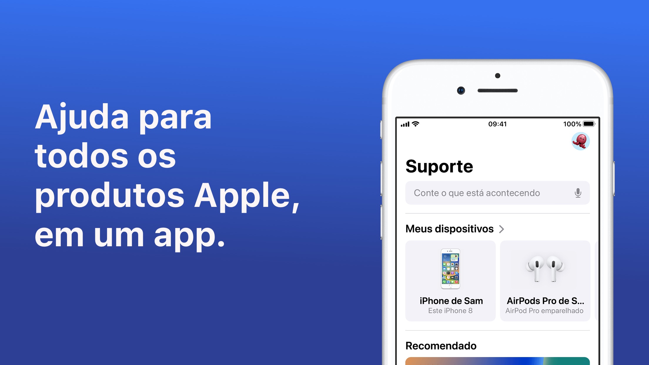Screenshot do app Suporte da Apple