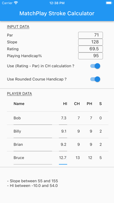 Matchplay Stroke Calculator Screenshot