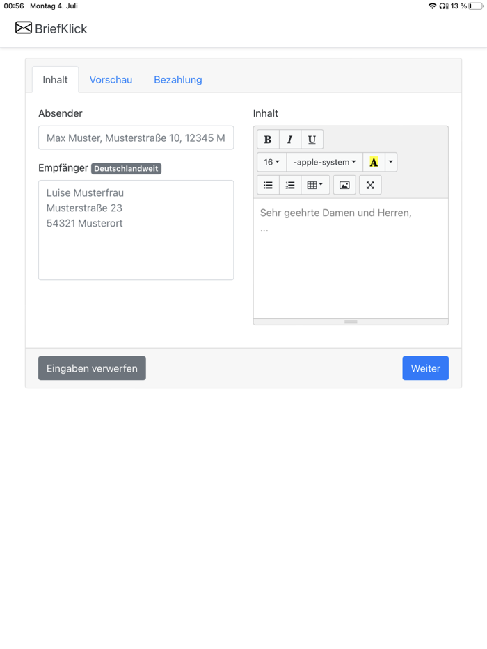 BriefKlick Briefe Einschreiben