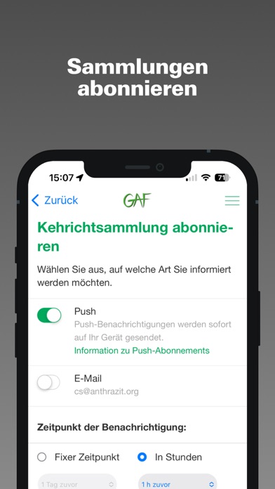 GAF Recyclingkalender Screenshot