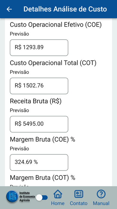 Cálculo IEA Custo de Produção Screenshot