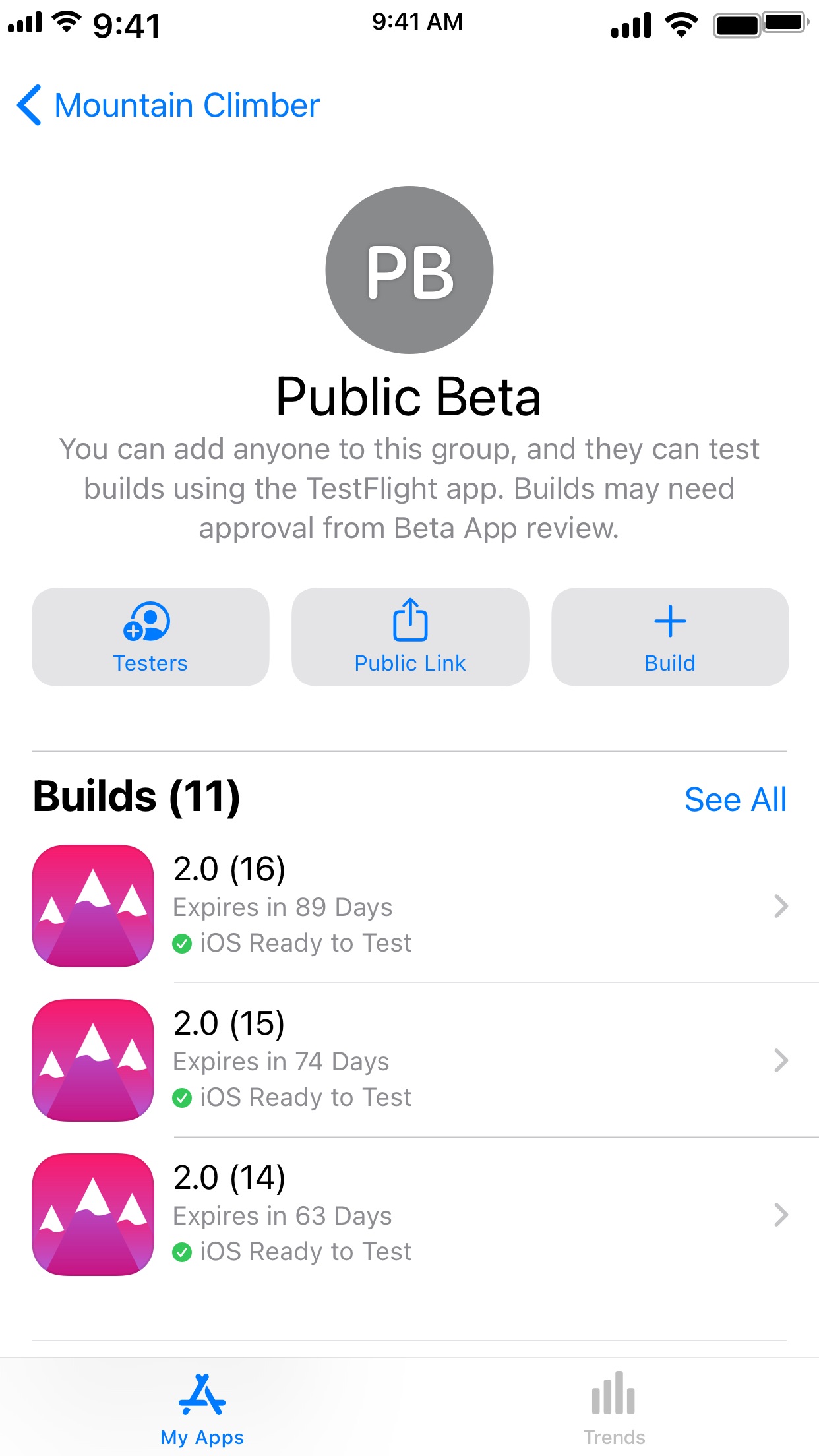 Screenshot do app App Store Connect