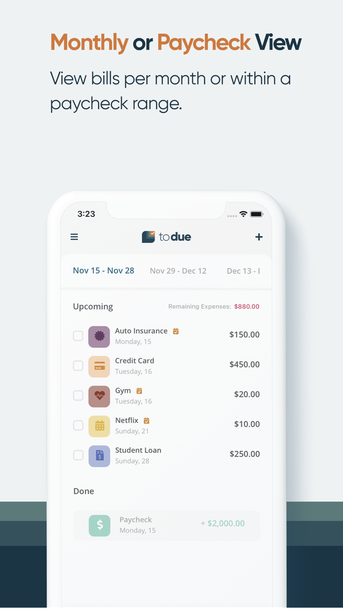ToDue Bills and Expense Manager