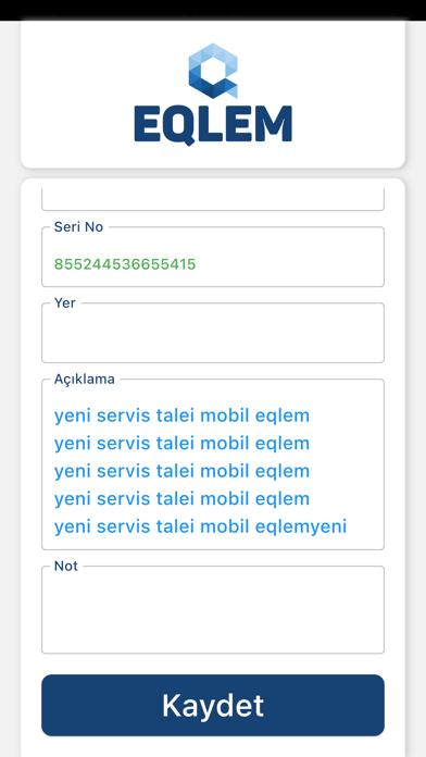 EQLEM Servis Talep Screenshot